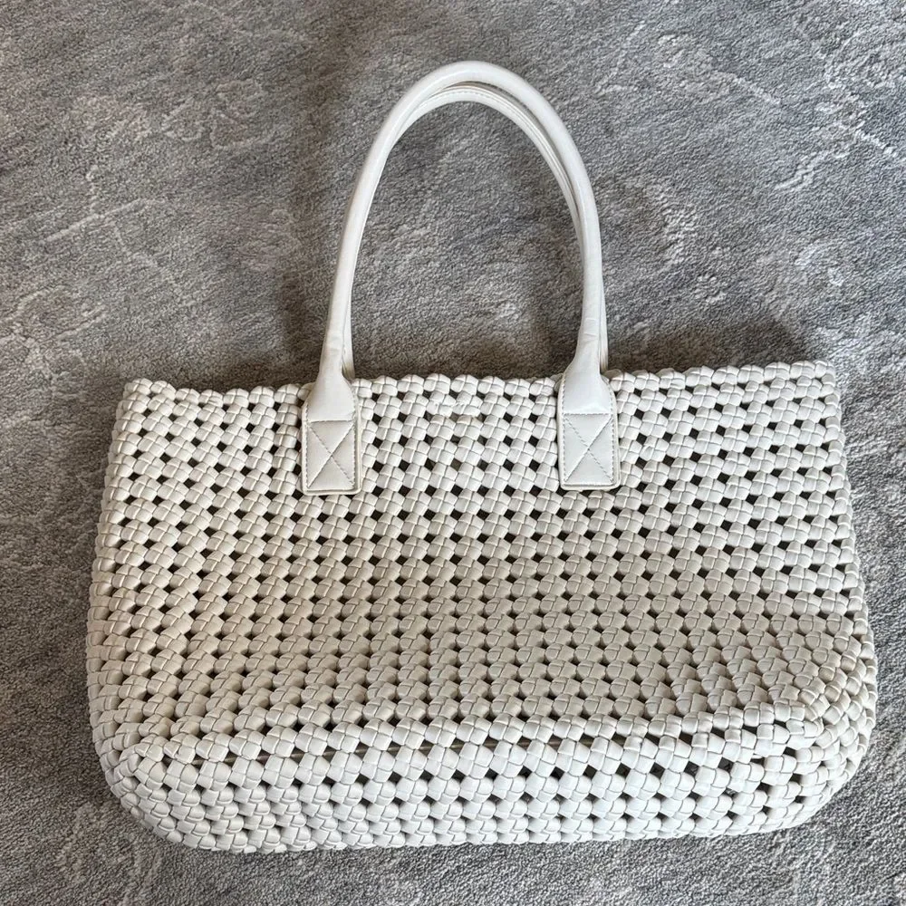 Elegant White/Cream Woven Tote Bag